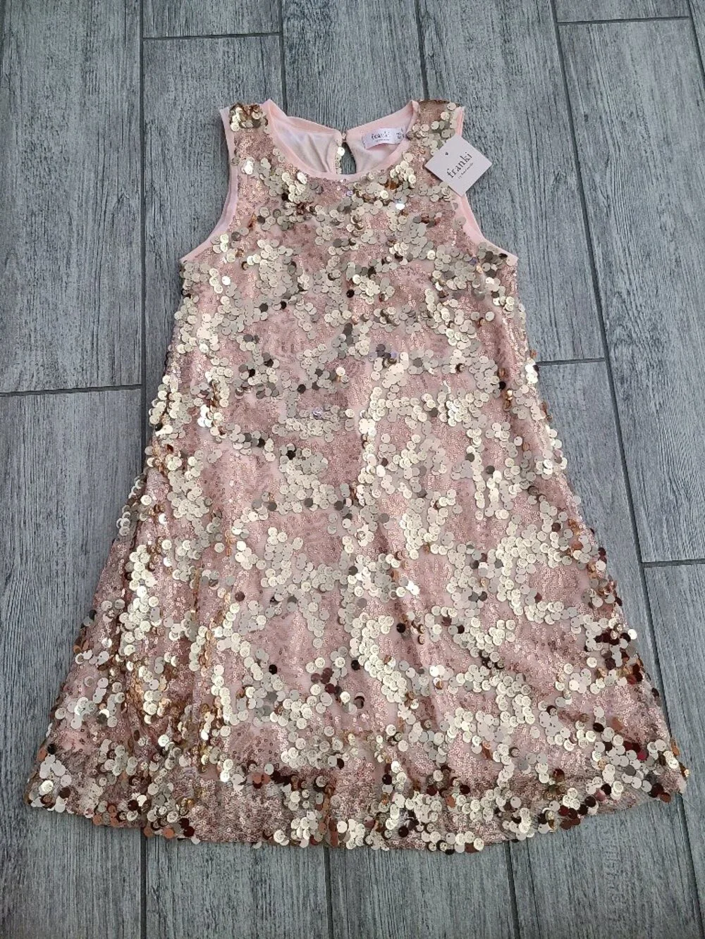 Franki by Francesca’s Sequin Dress Pink Gold Youth Girls Size 8 NWT